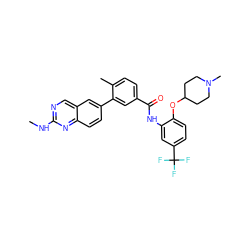 CNc1ncc2cc(-c3cc(C(=O)Nc4cc(C(F)(F)F)ccc4OC4CCN(C)CC4)ccc3C)ccc2n1 ZINC000034804570