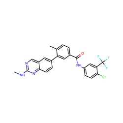 CNc1ncc2cc(-c3cc(C(=O)Nc4ccc(Cl)c(C(F)(F)F)c4)ccc3C)ccc2n1 ZINC000035049808