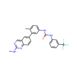 CNc1ncc2cc(-c3cc(NC(=O)Nc4cccc(C(F)(F)F)c4)ccc3C)ccc2n1 ZINC000035049800