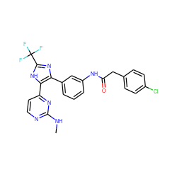 CNc1nccc(-c2[nH]c(C(F)(F)F)nc2-c2cccc(NC(=O)Cc3ccc(Cl)cc3)c2)n1 ZINC000029043641