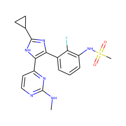 CNc1nccc(-c2[nH]c(C3CC3)nc2-c2cccc(NS(C)(=O)=O)c2F)n1 ZINC000096174602