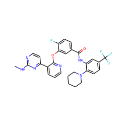 CNc1nccc(-c2cccnc2Oc2cc(C(=O)Nc3cc(C(F)(F)F)ccc3N3CCCCC3)ccc2F)n1 ZINC000014957268