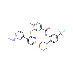 CNc1nccc(-c2cccnc2Oc2cc(C(=O)Nc3cc(C(F)(F)F)ccc3N3CCOCC3)ccc2C)n1 ZINC000014957237