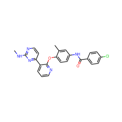 CNc1nccc(-c2cccnc2Oc2ccc(NC(=O)c3ccc(Cl)cc3)cc2C)n1 ZINC000064564500