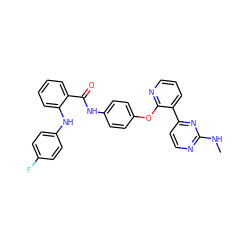 CNc1nccc(-c2cccnc2Oc2ccc(NC(=O)c3ccccc3Nc3ccc(F)cc3)cc2)n1 ZINC000064574044