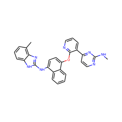 CNc1nccc(-c2cccnc2Oc2ccc(Nc3nc4c(C)cccc4[nH]3)c3ccccc23)n1 ZINC000040848285
