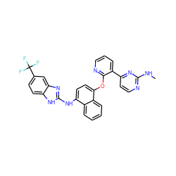 CNc1nccc(-c2cccnc2Oc2ccc(Nc3nc4cc(C(F)(F)F)ccc4[nH]3)c3ccccc23)n1 ZINC000039205007