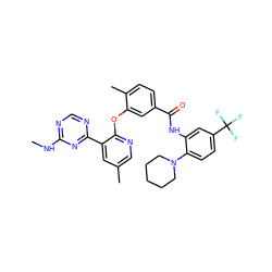 CNc1ncnc(-c2cc(C)cnc2Oc2cc(C(=O)Nc3cc(C(F)(F)F)ccc3N3CCCCC3)ccc2C)n1 ZINC000036351420