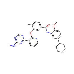 CNc1ncnc(-c2cccnc2Oc2cc(C(=O)Nc3cc(C4CCCCC4)ccc3OC)ccc2C)n1 ZINC000014957247