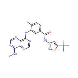 CNc1ncnc2c(Nc3cc(C(=O)Nc4cc(C(C)(C)C)on4)ccc3C)ncnc12 ZINC000148438848