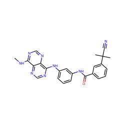 CNc1ncnc2c(Nc3cccc(NC(=O)c4cccc(C(C)(C)C#N)c4)c3)ncnc12 ZINC000166186301