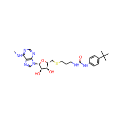 CNc1ncnc2c1ncn2[C@@H]1O[C@H](CSCCCNC(=O)Nc2ccc(C(C)(C)C)cc2)[C@@H](O)[C@H]1O ZINC000095552332