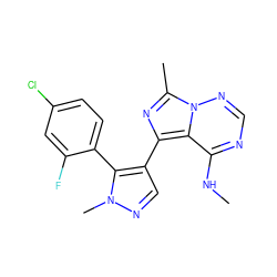 CNc1ncnn2c(C)nc(-c3cnn(C)c3-c3ccc(Cl)cc3F)c12 ZINC000169697356