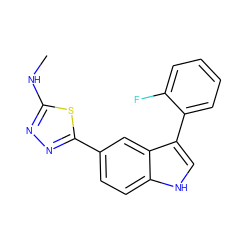 CNc1nnc(-c2ccc3[nH]cc(-c4ccccc4F)c3c2)s1 ZINC000204773522