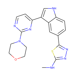 CNc1nnc(-c2ccc3[nH]cc(-c4ccnc(N5CCOCC5)n4)c3c2)s1 ZINC000145439715