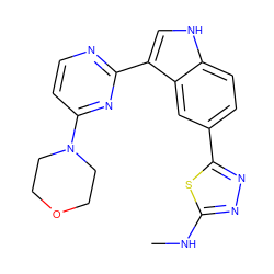 CNc1nnc(-c2ccc3[nH]cc(-c4nccc(N5CCOCC5)n4)c3c2)s1 ZINC000204775669