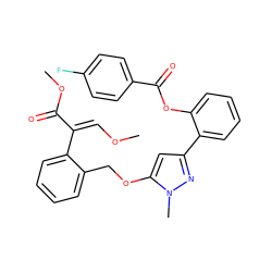 CO/C=C(/C(=O)OC)c1ccccc1COc1cc(-c2ccccc2OC(=O)c2ccc(F)cc2)nn1C ZINC000103173812