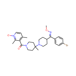 CO/N=C(/c1ccc(Br)cc1)C1CCN(C2(C)CCN(C(=O)c3c(C)cc[n+]([O-])c3C)CC2)CC1 ZINC000027519300