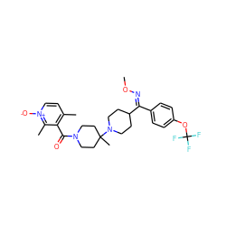 CO/N=C(/c1ccc(OC(F)(F)F)cc1)C1CCN(C2(C)CCN(C(=O)c3c(C)cc[n+]([O-])c3C)CC2)CC1 ZINC000027519287