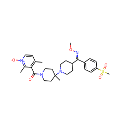 CO/N=C(/c1ccc(S(C)(=O)=O)cc1)C1CCN(C2(C)CCN(C(=O)c3c(C)cc[n+]([O-])c3C)CC2)CC1 ZINC000027518982