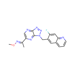 CO/N=C(\C)c1cnc2nnn(Cc3cc4cccnc4cc3F)c2n1 ZINC000096170318