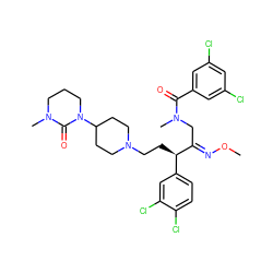 CO/N=C(\CN(C)C(=O)c1cc(Cl)cc(Cl)c1)[C@H](CCN1CCC(N2CCCN(C)C2=O)CC1)c1ccc(Cl)c(Cl)c1 ZINC000026393016