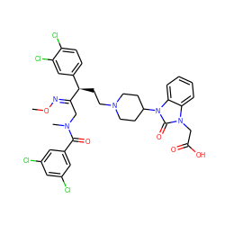 CO/N=C(\CN(C)C(=O)c1cc(Cl)cc(Cl)c1)[C@H](CCN1CCC(n2c(=O)n(CC(=O)O)c3ccccc32)CC1)c1ccc(Cl)c(Cl)c1 ZINC000095543920