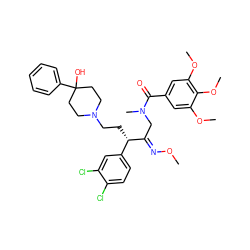 CO/N=C(\CN(C)C(=O)c1cc(OC)c(OC)c(OC)c1)[C@@H](CCN1CCC(O)(c2ccccc2)CC1)c1ccc(Cl)c(Cl)c1 ZINC000029237294