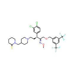 CO/N=C(\COCc1cc(C(F)(F)F)cc(C(F)(F)F)c1)[C@@H](CCN1CCC(CN2CCCCC2=S)CC1)c1ccc(Cl)c(Cl)c1 ZINC000027552931