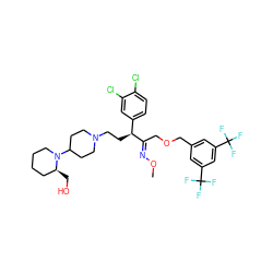 CO/N=C(\COCc1cc(C(F)(F)F)cc(C(F)(F)F)c1)[C@@H](CCN1CCC(N2CCCC[C@@H]2CO)CC1)c1ccc(Cl)c(Cl)c1 ZINC000027546593