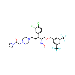 CO/N=C(\COCc1cc(C(F)(F)F)cc(C(F)(F)F)c1)[C@@H](CCN1CCN(CC(=O)N2CCC2)CC1)c1ccc(Cl)c(Cl)c1 ZINC000026398093