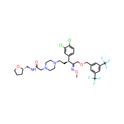 CO/N=C(\COCc1cc(C(F)(F)F)cc(C(F)(F)F)c1)[C@@H](CCN1CCN(CC(=O)NC[C@@H]2CCCO2)CC1)c1ccc(Cl)c(Cl)c1 ZINC000026398371