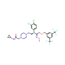 CO/N=C(\COCc1cc(C(F)(F)F)cc(C(F)(F)F)c1)[C@@H](CCN1CCN(CC(=O)NC2CC2)CC1)c1ccc(Cl)c(Cl)c1 ZINC000026396530