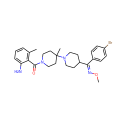 CO/N=C(\c1ccc(Br)cc1)C1CCN(C2(C)CCN(C(=O)c3c(C)cccc3N)CC2)CC1 ZINC000013474989