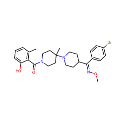 CO/N=C(\c1ccc(Br)cc1)C1CCN(C2(C)CCN(C(=O)c3c(C)cccc3O)CC2)CC1 ZINC000013474988