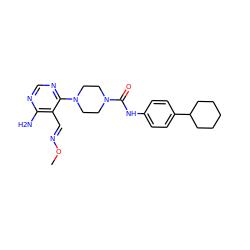 CO/N=C/c1c(N)ncnc1N1CCN(C(=O)Nc2ccc(C3CCCCC3)cc2)CC1 ZINC000028824168