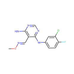 CO/N=C/c1c(N)ncnc1Nc1ccc(F)c(Cl)c1 ZINC000029044934