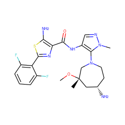 CO[C@@]1(C)C[C@@H](N)CCN(c2c(NC(=O)c3nc(-c4c(F)cccc4F)sc3N)cnn2C)C1 ZINC000169699315