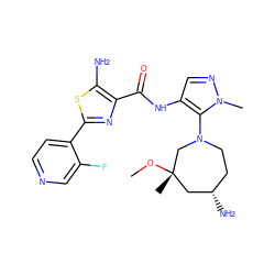 CO[C@@]1(C)C[C@@H](N)CCN(c2c(NC(=O)c3nc(-c4ccncc4F)sc3N)cnn2C)C1 ZINC000169699492