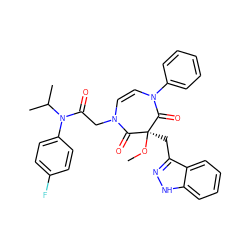 CO[C@@]1(Cc2n[nH]c3ccccc23)C(=O)N(CC(=O)N(c2ccc(F)cc2)C(C)C)C=CN(c2ccccc2)C1=O ZINC000049756084