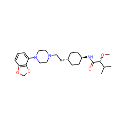 CO[C@@H](C(=O)N[C@H]1CC[C@H](CCN2CCN(c3cccc4c3OCO4)CC2)CC1)C(C)C ZINC000261116429