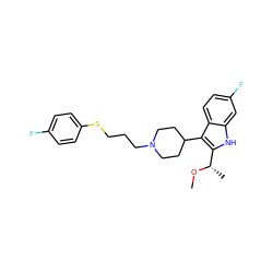 CO[C@@H](C)c1[nH]c2cc(F)ccc2c1C1CCN(CCCSc2ccc(F)cc2)CC1 ZINC000299830617