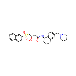 CO[C@@H](CC(=O)N[C@@H]1CCCc2cc(CN3CCCCC3)ccc21)CS(=O)(=O)c1ccc2ccccc2c1 ZINC000045497815