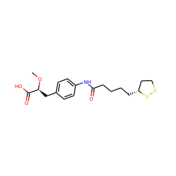 CO[C@@H](Cc1ccc(NC(=O)CCCC[C@@H]2CCSS2)cc1)C(=O)O ZINC000043079226