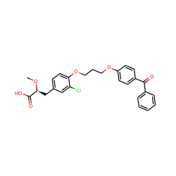 CO[C@@H](Cc1ccc(OCCCOc2ccc(C(=O)c3ccccc3)cc2)c(Cl)c1)C(=O)O ZINC000028362956