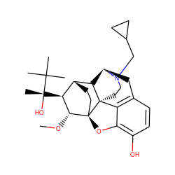 CO[C@@H]1[C@@H]([C@](C)(O)C(C)(C)C)[C@H]2CC[C@@]13Oc1c(O)ccc4c1[C@@]31CCN(CC3CC3)[C@H](C4)[C@H]21 ZINC001772604743