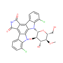 CO[C@@H]1[C@@H](CO)O[C@@H](n2c3c(Cl)cccc3c3c4c(c5c6cccc(Cl)c6[nH]c5c32)C(=O)NC4=O)[C@H](O)[C@H]1O ZINC000028520217