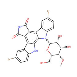 CO[C@@H]1[C@H](CO)O[C@H](n2c3ccc(Br)cc3c3c4c(c5c6cc(Br)ccc6[nH]c5c32)C(=O)NC4=O)[C@H](O)[C@@H]1O ZINC000049863804