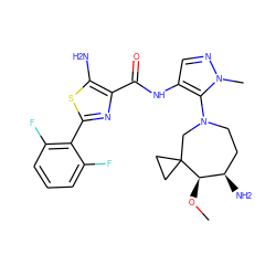 CO[C@@H]1[C@H](N)CCN(c2c(NC(=O)c3nc(-c4c(F)cccc4F)sc3N)cnn2C)CC12CC2 ZINC000169699552