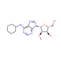 CO[C@@H]1[C@H](O)[C@@H](CO)O[C@H]1n1cnc2c(NC3CCCCC3)ncnc21 ZINC000003778381